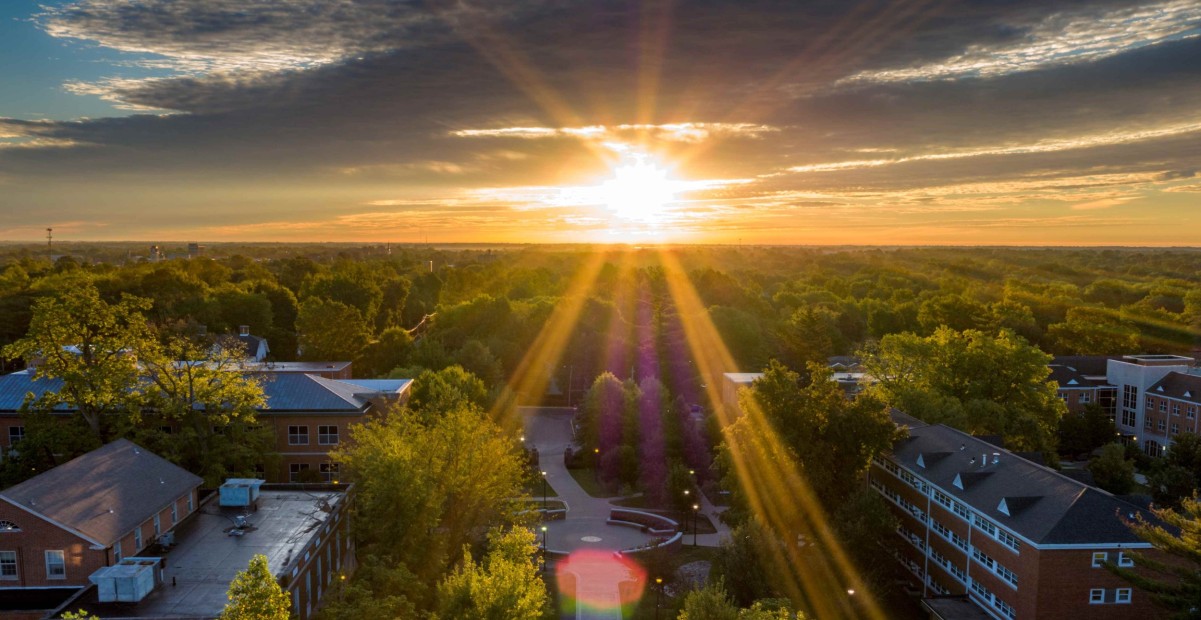 drone image of campus 