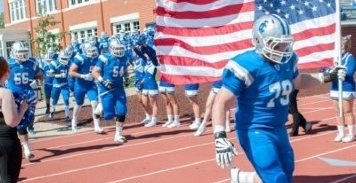 Football team with American flag