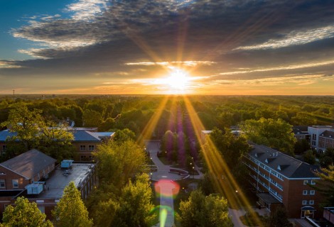 drone image of campus 