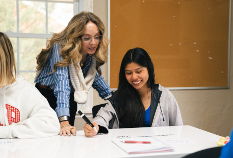 Alejandra Martinez ’28 and Assistant Professor of Education Suzanne Kell