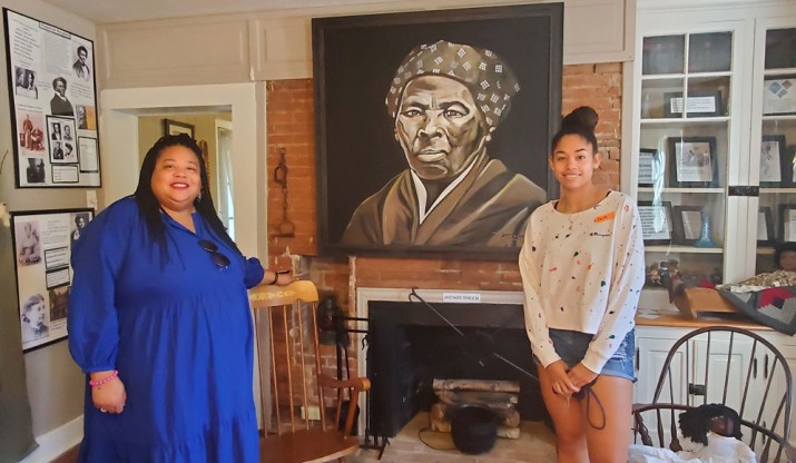 Dr. Yancy and Maya during the unveiling of the Harriet Tubman Portrait at the Jacksonville African American History Museum in 2023.